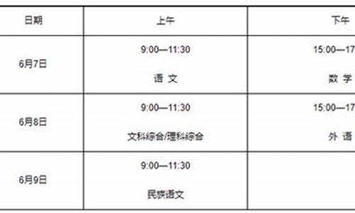 文科高考科目时间安排,文科高考科目时间安排表